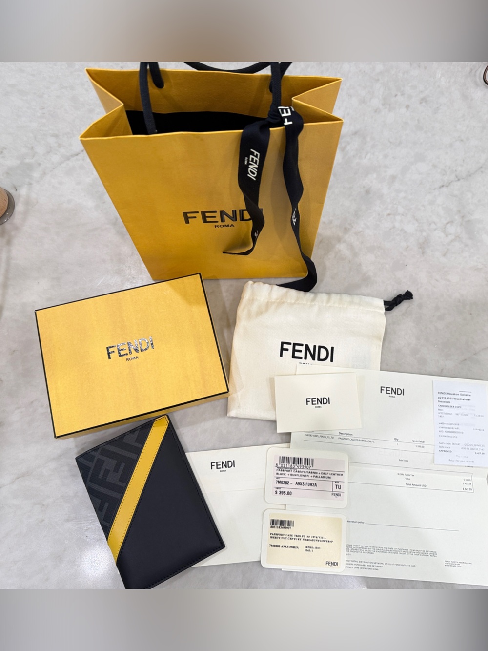 Fendi Black Leather Card Holder with Yellow Accent